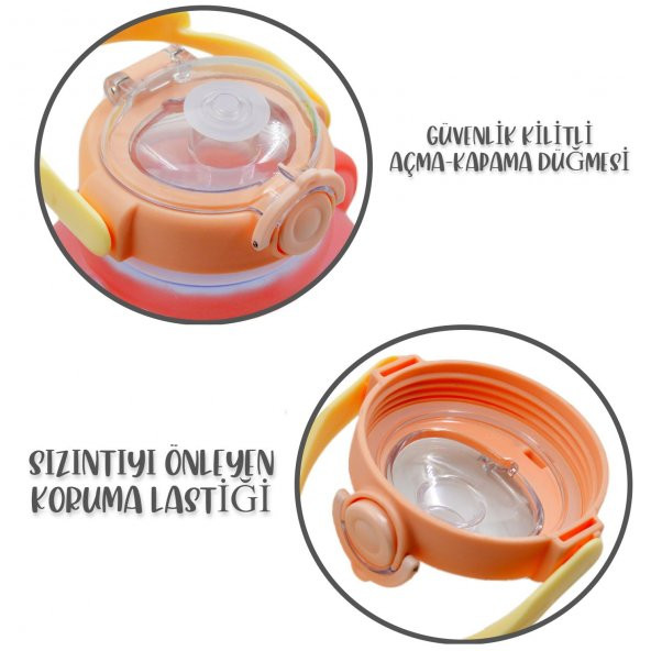 BottleBoss Pipetli Taşıma Askılı Sevimli Matara 1300 Ml Sticker HEDİYELİ Pembe - 3