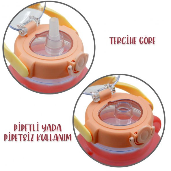 BottleBoss Pipetli Taşıma Askılı Sevimli Matara 1300 Ml Sticker HEDİYELİ Pembe - 4