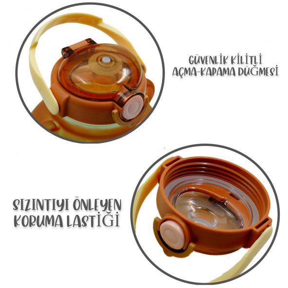 BottleBoss Pipetli Taşıma Askılı Sevimli Matara 1300 Ml Sticker HEDİYELİ Kahverengi - 3
