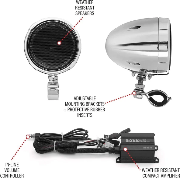 BOSS MC420B 600W Motosiklet Bluetooth Hoparlör Sistemi - 3