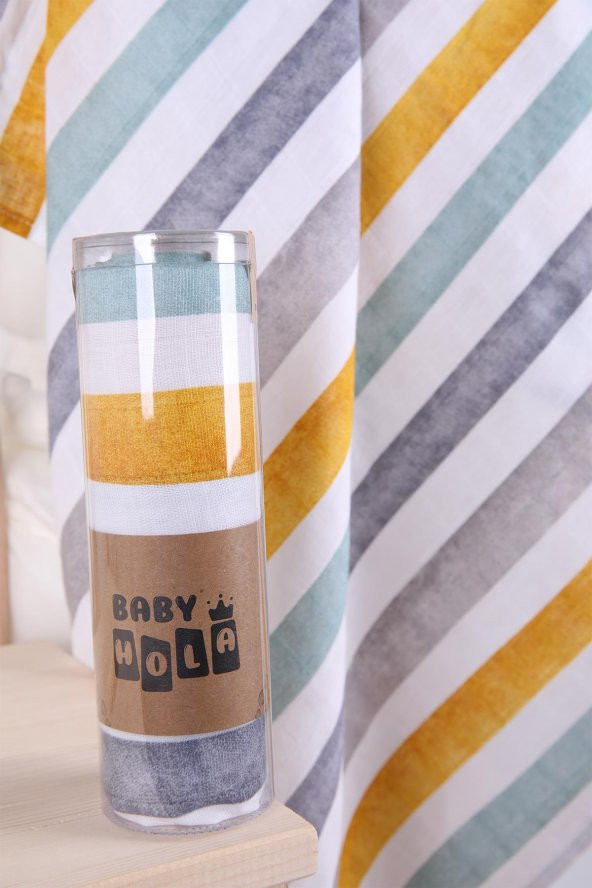 Babyhola Müslin Örtü 80x80cm Çizgi Desen Organik Hediyelik Emzirme Alt Açma Yenidoğan Puset Örtüsü - 2
