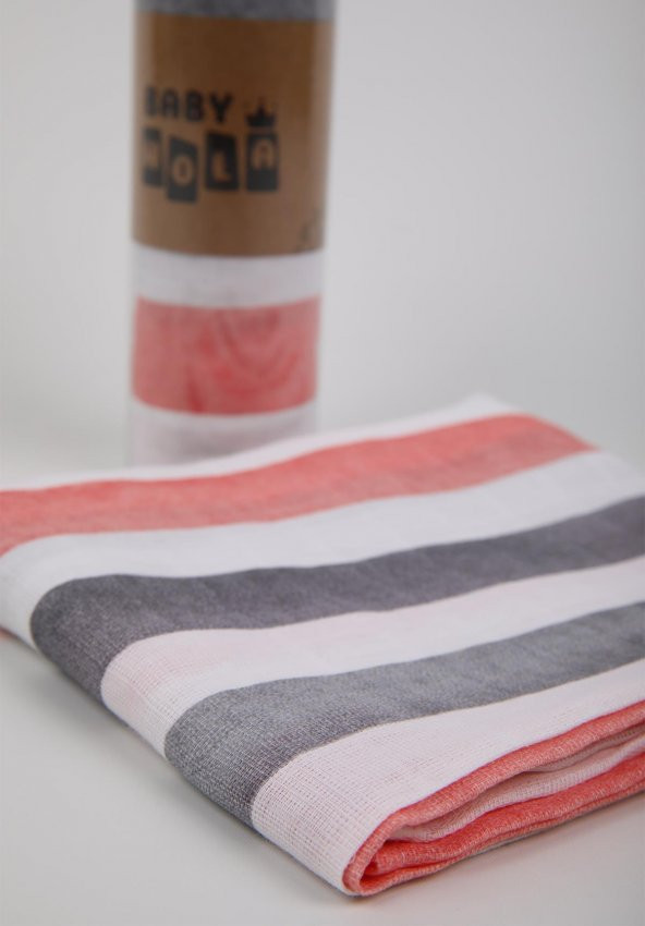 Babyhola Müslin Örtü 80x80cm Çizgi Desen Organik Hediyelik Emzirme Alt Açma Yenidoğan Puset Örtüsü - 5