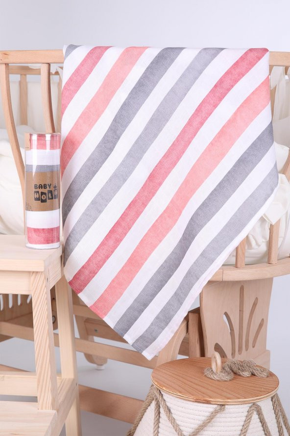 Babyhola Müslin Örtü 80x80cm Çizgi Desen Organik Hediyelik Emzirme Alt Açma Yenidoğan Puset Örtüsü - 3