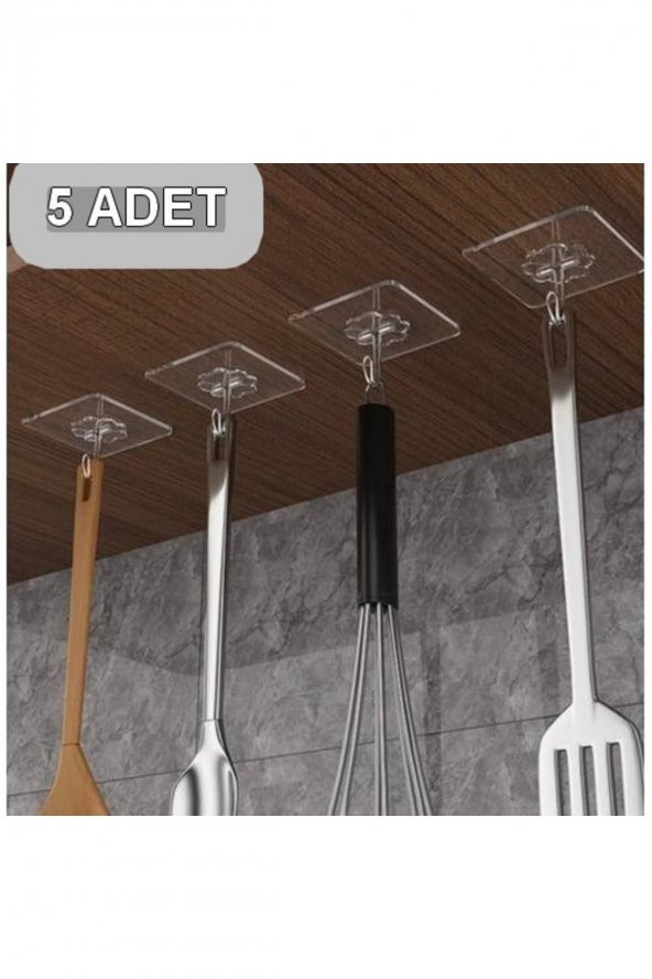 5 Adet Askı Delgisiz Yapışkanlı Süper Güçlü Raf Tutucu Çok Amaçlı Askı Çiçek Model Askı Şeffaf Askı - 3