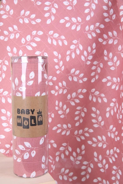 Babyhola Müslin Örtü 80x80cm Yaprak Desen Organik Hediyelik Emzirme Alt Açma Yenidoğan Puset Örtüsü - 6