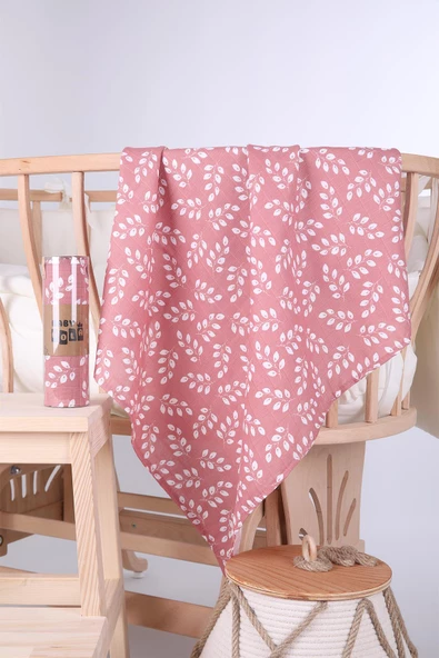 Babyhola Müslin Örtü 80x80cm Yaprak Desen Organik Hediyelik Emzirme Alt Açma Yenidoğan Puset Örtüsü - 5