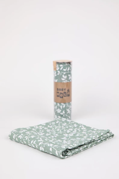 Babyhola Müslin Örtü 80x80cm Yaprak Desen Organik Hediyelik Emzirme Alt Açma Yenidoğan Puset Örtüsü - 4