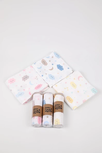 Babyhola Müslin Örtü 80x80cm Bulut Desen Organik Hediyelik Emzirme Alt Açma Yenidoğan Puset Örtüsü - 8