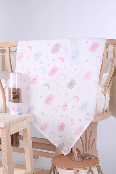 Babyhola Müslin Örtü 80x80cm Bulut Desen Organik Hediyelik Emzirme Alt Açma Yenidoğan Puset Örtüsü - 11