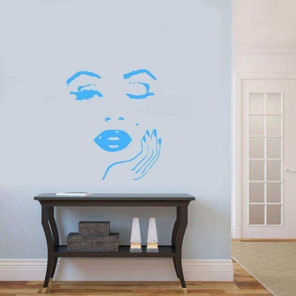 Göz Kırpan Marilyn Monroe Portre Silüeti Duvar Sticker, Çıkartma Mavi