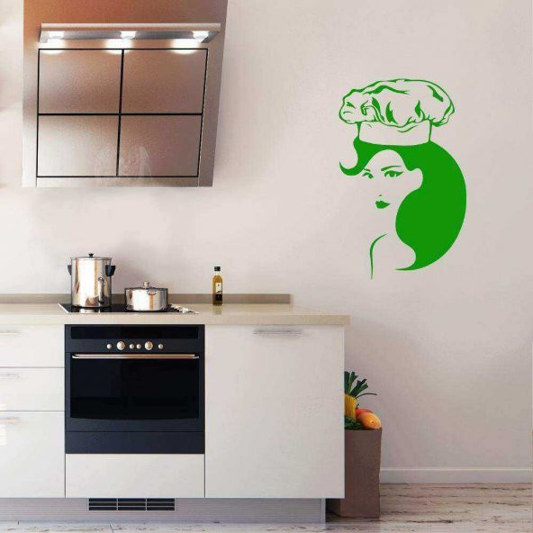 Aşçı Kadın Silüeti Dekoratif Mutfak Duvar Sticker, Çıkartma, Etiket Yeşil