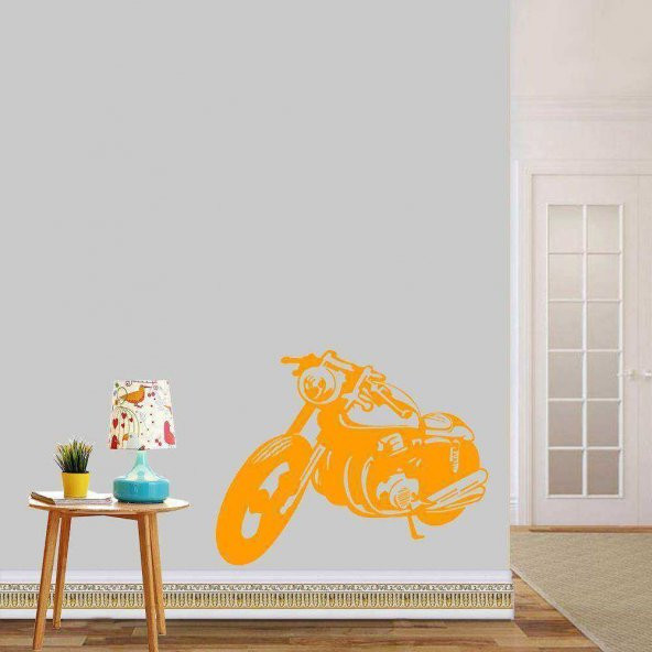Motorsiklet, Motorcu, Motorcycle Duvar Efekti Büyük Boy Dekoratif Duvar Sticker, Çıkartma, Etiket Turuncu