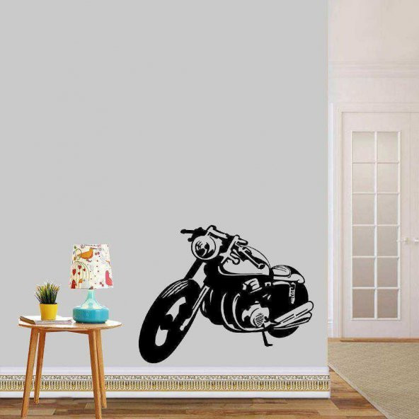 Motorsiklet, Motorcu, Motorcycle Duvar Efekti Büyük Boy Dekoratif Duvar Sticker, Çıkartma, Etiket Siyah