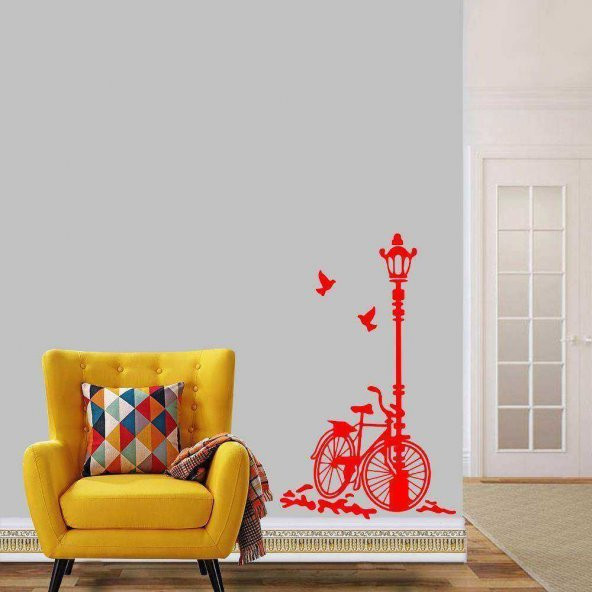 Sokak Lambası Bisiklet Büyük Boy Romantik Tema Dekoratif Duvar Sticker, Çıkartma, Etiket kırmızı