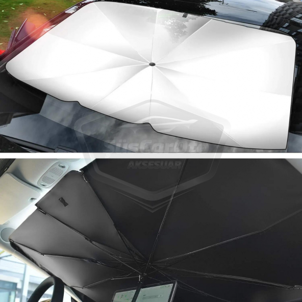 Oto Katlanabilir Güneşlik Şemsiye Ön Cam Gölgelik Özel Esnek Saplı Güneş Koruyucu 132 cm x 77 cm - 2