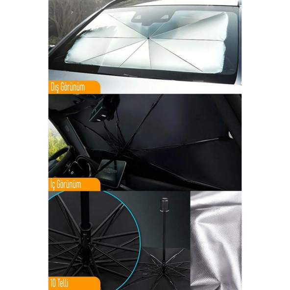 Oto Katlanabilir Güneşlik Şemsiye Ön Cam Gölgelik Özel Esnek Saplı Güneş Koruyucu 132 cm x 77 cm - 4