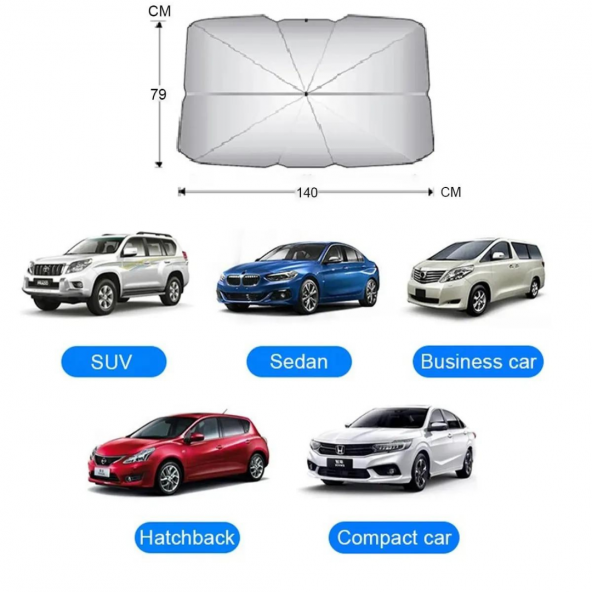 Oto Katlanabilir Güneşlik Şemsiye Ön Cam Gölgelik Özel Esnek Saplı Güneş Koruyucu 132 cm x 77 cm - 5