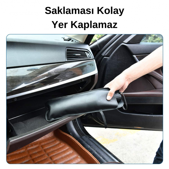 Oto Katlanabilir Güneşlik Şemsiye Ön Cam Gölgelik Özel Esnek Saplı Güneş Koruyucu 132 cm x 77 cm - 6