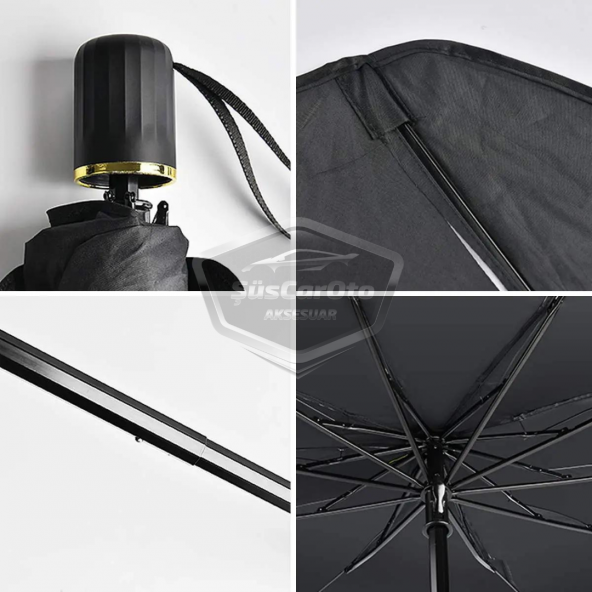Oto Katlanabilir Güneşlik Şemsiye Ön Cam Gölgelik Özel Esnek Saplı Güneş Koruyucu 132 cm x 77 cm - 7