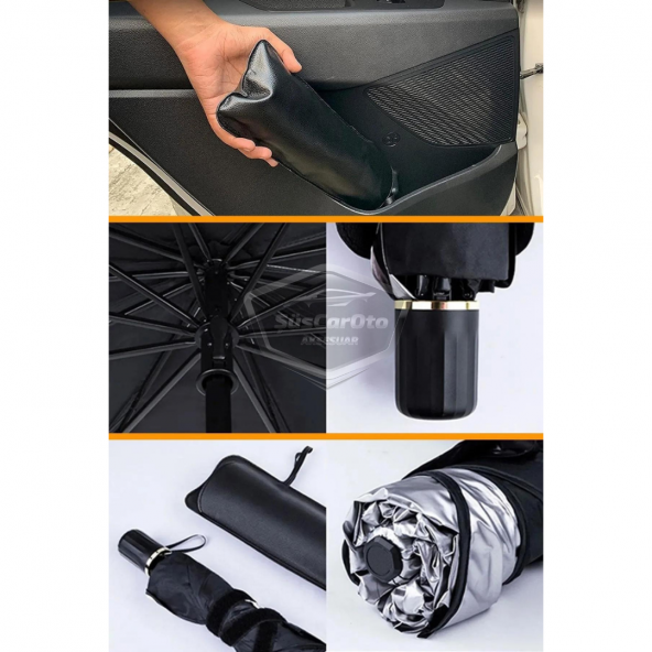 Oto Katlanabilir Güneşlik Şemsiye Ön Cam Gölgelik Özel Esnek Saplı Güneş Koruyucu 132 cm x 77 cm - 11