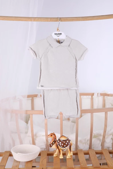 %100 Pamuk Şortlu Triko Erkek Bebek Takım 5506 - 4