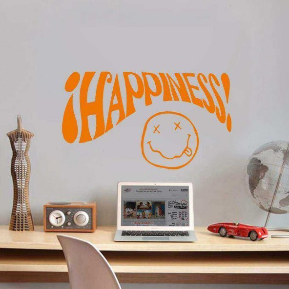 Happiness Nirvana Emoji Surat Silüeti Dekoratif Duvar Sticker, Çıkartma, Etiket Turuncu