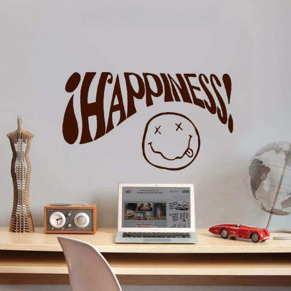 Happiness Nirvana Emoji Surat Silüeti Dekoratif Duvar Sticker, Çıkartma, Etiket Kahverengi