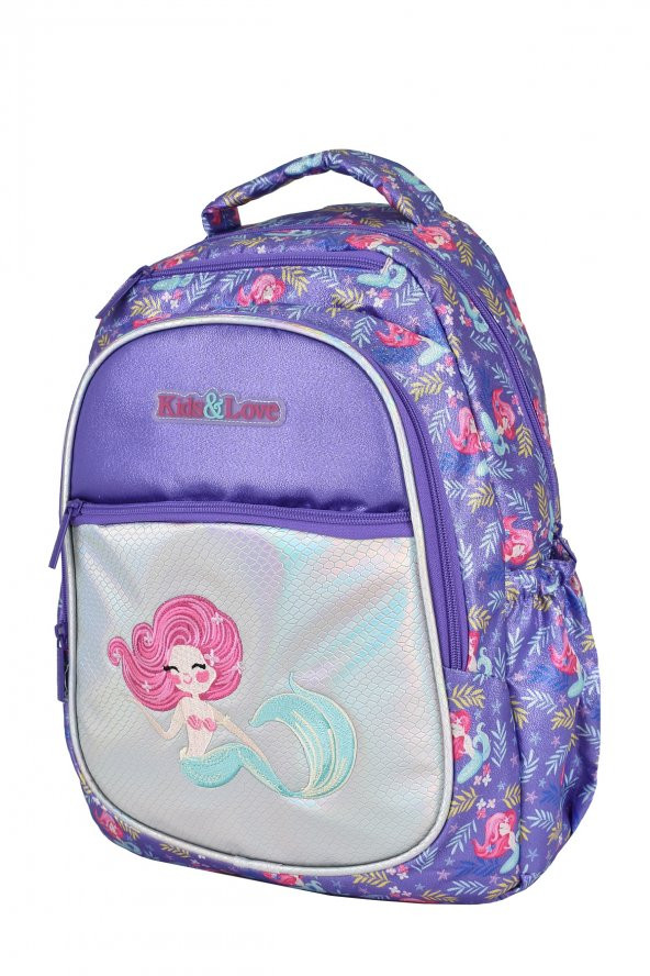 Elatae Çok Gözlü Su Geçirmez Nano Kumaş Kız Çocuk Deniz Kızı Desenli İlkokul Çantası L5097 - Resim 4