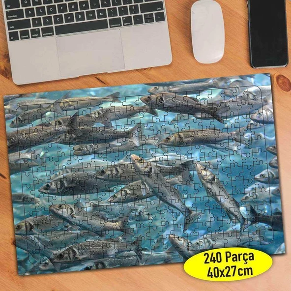 Denizde Yüzen Balık Sürüsü 240 Parça Puzzle Yapboz-84609894