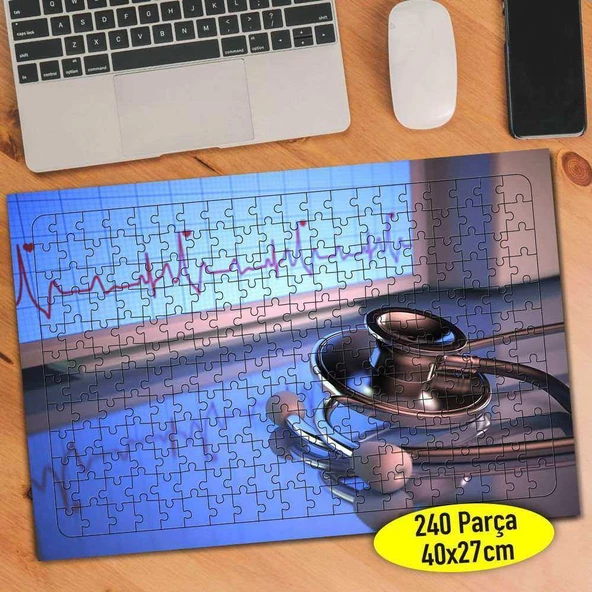 Sağlık Sektörü Steteskop Kalp Grafiği 240 Parça Puzzle Yapboz-28