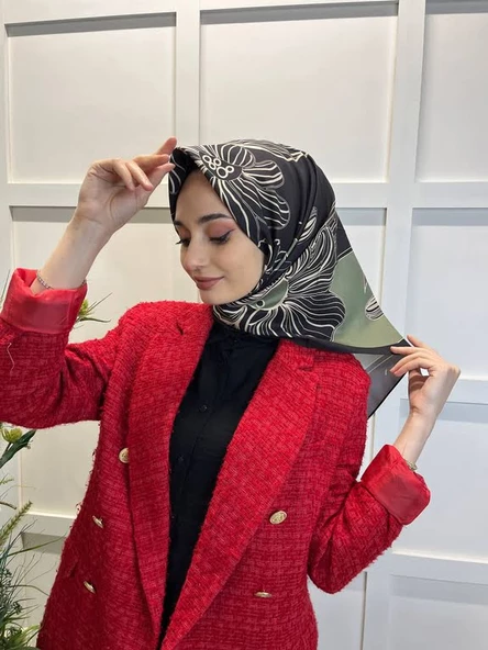 Eflatun Scarf Dijital Baskı Tomurcuk Desen Rayon Eşarp 00749  HAKİ - 3