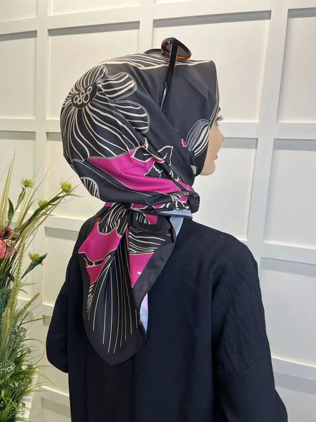 Eflatun Scarf Dijital Baskı Tomurcuk Desen Rayon Eşarp 00749  PEMBE - Resim 2