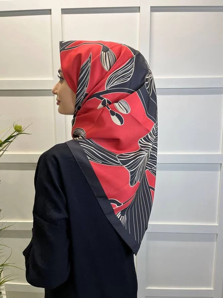 Eflatun Scarf Dijital Baskı Tomurcuk Desen Rayon Eşarp 00749  KIRMIZI - 1