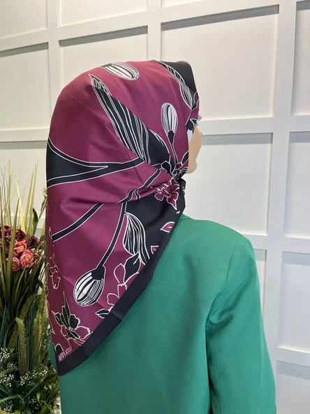 Eflatun Scarf Dijital Baskı Tomurcuk Desen Rayon Eşarp 00749  VİŞNE - 3