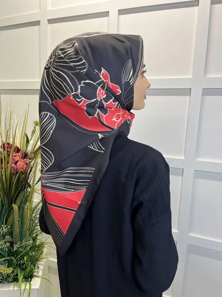 Eflatun Scarf Dijital Baskı Tomurcuk Desen Rayon Eşarp 00749  KIRMIZI - 2