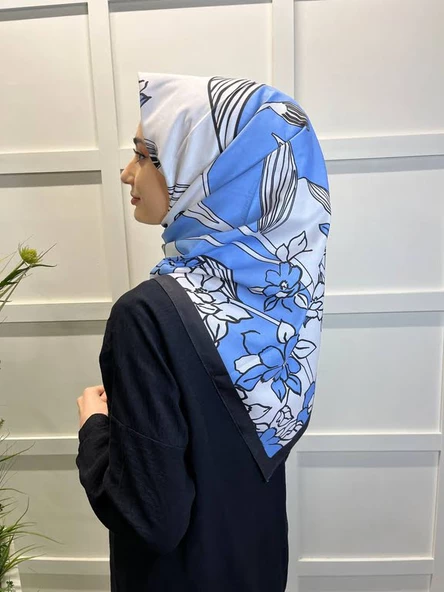 Eflatun Scarf Dijital Baskı Tomurcuk Desen Rayon Eşarp 00749  AÇIK MAVİ ürün görseli
