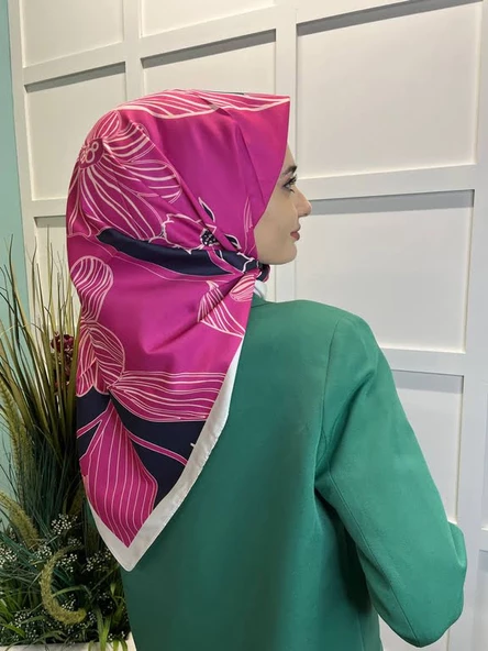 Eflatun Scarf Dijital Baskı Tomurcuk Desen Rayon Eşarp 00749  FUŞYA - 2