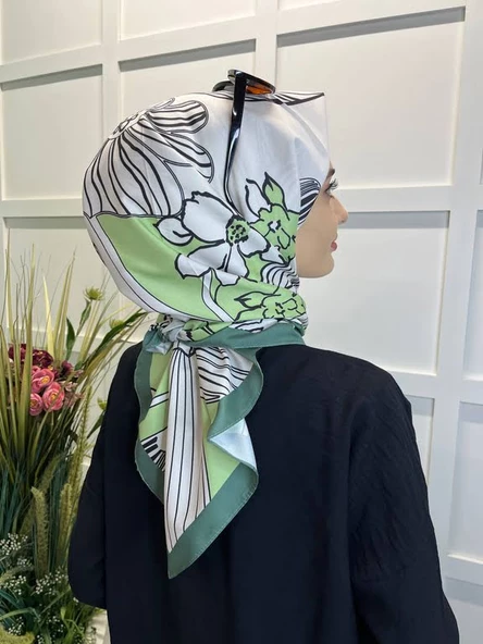 Eflatun Scarf Dijital Baskı Tomurcuk Desen Rayon Eşarp 00749  MİNT YEŞİLİ - 2
