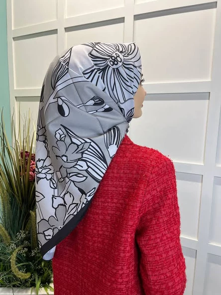 Eflatun Scarf Dijital Baskı Tomurcuk Desen Rayon Eşarp 00749  FÜME - Resim 2