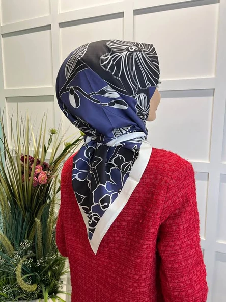 Eflatun Scarf Dijital Baskı Tomurcuk Desen Rayon Eşarp 00749  LACİVERT - Resim 2