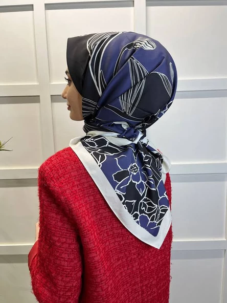 Eflatun Scarf Dijital Baskı Tomurcuk Desen Rayon Eşarp 00749  LACİVERT ürün görseli