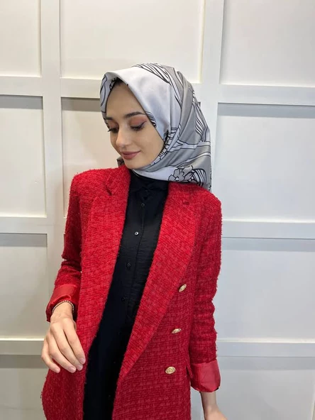 Eflatun Scarf Dijital Baskı Tomurcuk Desen Rayon Eşarp 00749  FÜME - Resim 3