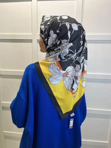 Siyane Scarf Pamuklu Flower Desen Pamuk Soft Eşarp 00804  SARI