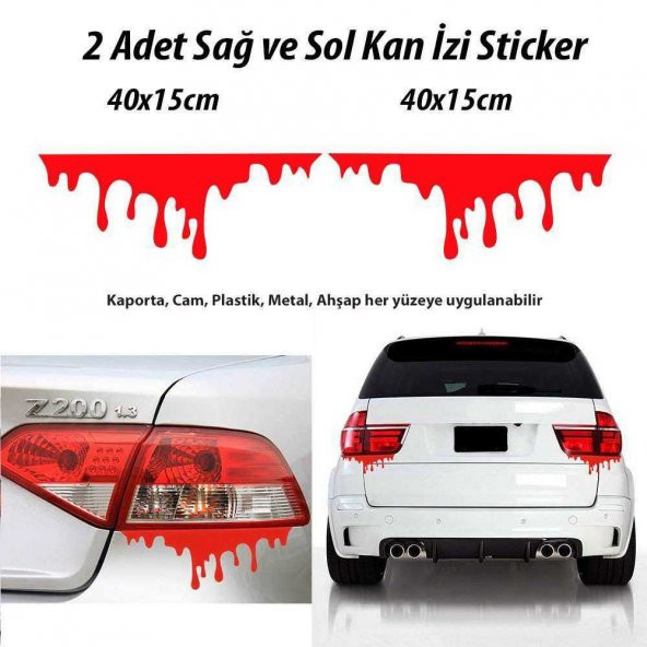 Büyük Boy Kırmızı Kan İzi Stop Lambası Kaporta Sticker - Araba Etiket, Çıkartma - Aksesuar -Modifiye