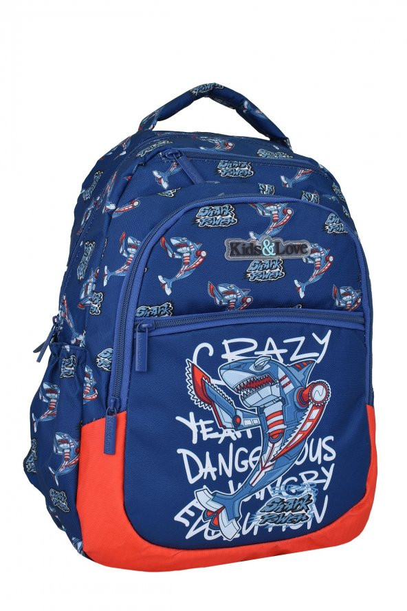 Elatae Çok Gözlü Su Geçirmez Nano Kumaş Köpek Balığı Desenli İlkokul Çantası L5124 - Resim 2