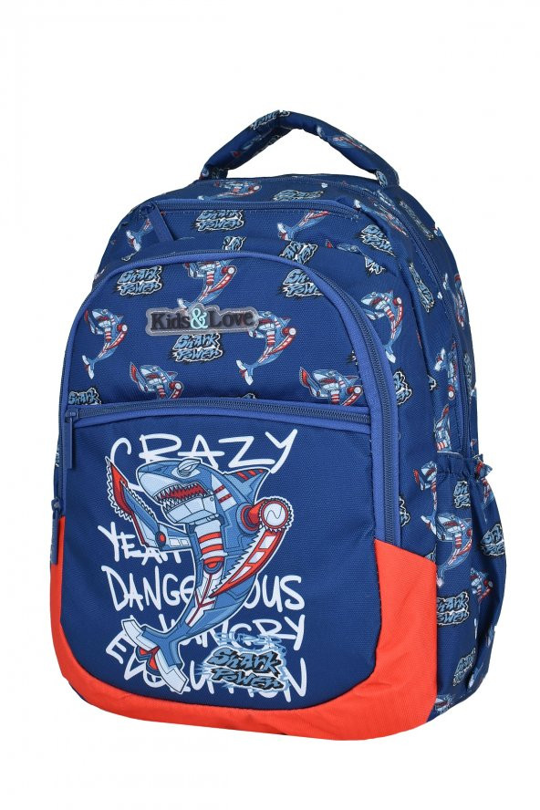 Elatae Çok Gözlü Su Geçirmez Nano Kumaş Köpek Balığı Desenli İlkokul Çantası L5124 - Resim 4