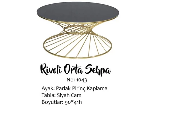 Brc 13373 Orta sehpa rivoli Siyah Temper cam GOLD Renk Kaplama Metal Ayak Elyapı