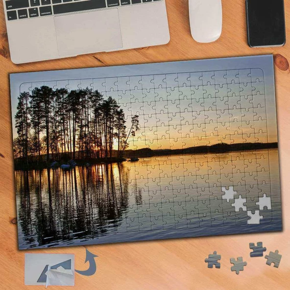 Denize Ağaç Yansıması Gün Batımı 240 Parça Puzzle Yapboz Tablo-352