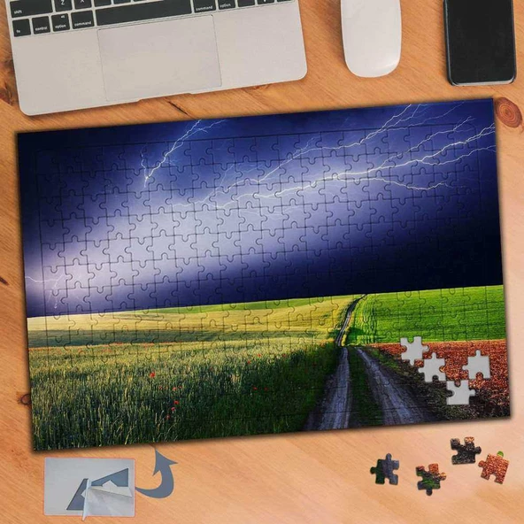 Şimşek Çakması ve Yol Manzarası 240 Parça Puzzle Yapboz Tablo-188