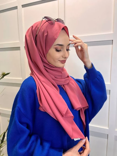 Siyane Scarf Medine İpeği Şal 00737  GÜL KURUSU - Resim 3